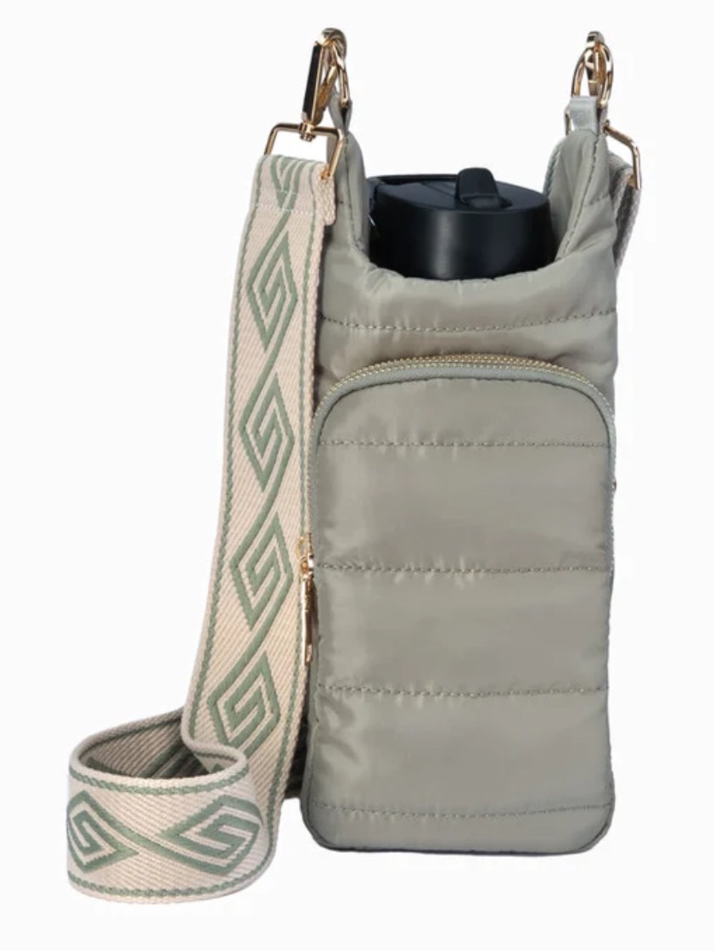 WanderFull No Logo Sage Green Tan Printed Strap Puffer Crossbody HydroBag NWT